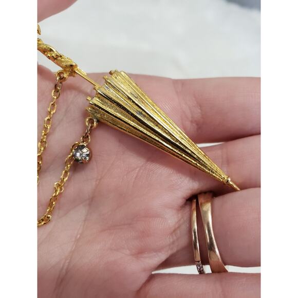 Vintage Brooch Stick Pin Miniature Umbrella Signed Celebrity Gold Tone‎ 3" - Picture 3 of 5
